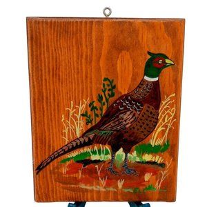 Pheasant Wall Art Painting Signed Vintage Hunting Cabin Wildlife Bird Man Cave